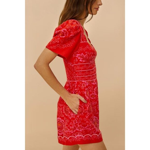 NWOT Farm Rio Red Floral Olivia Cut-Out Romper Size L Pockets - Picture 4 of 16